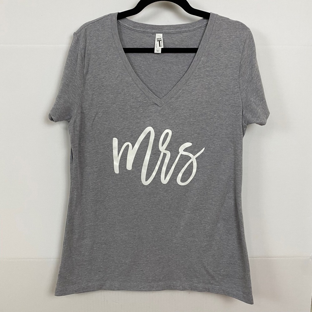 Mrs Bridal Graphic V Neck T Shirt Women's‎ Size XXL Gray